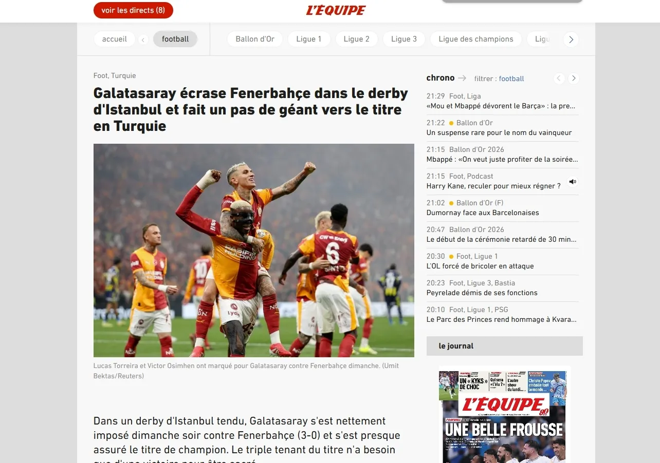 Dünya Basınından Galatasaray Fenerbahçe Derbisi Yorumları: Osimhen Fırtınası!